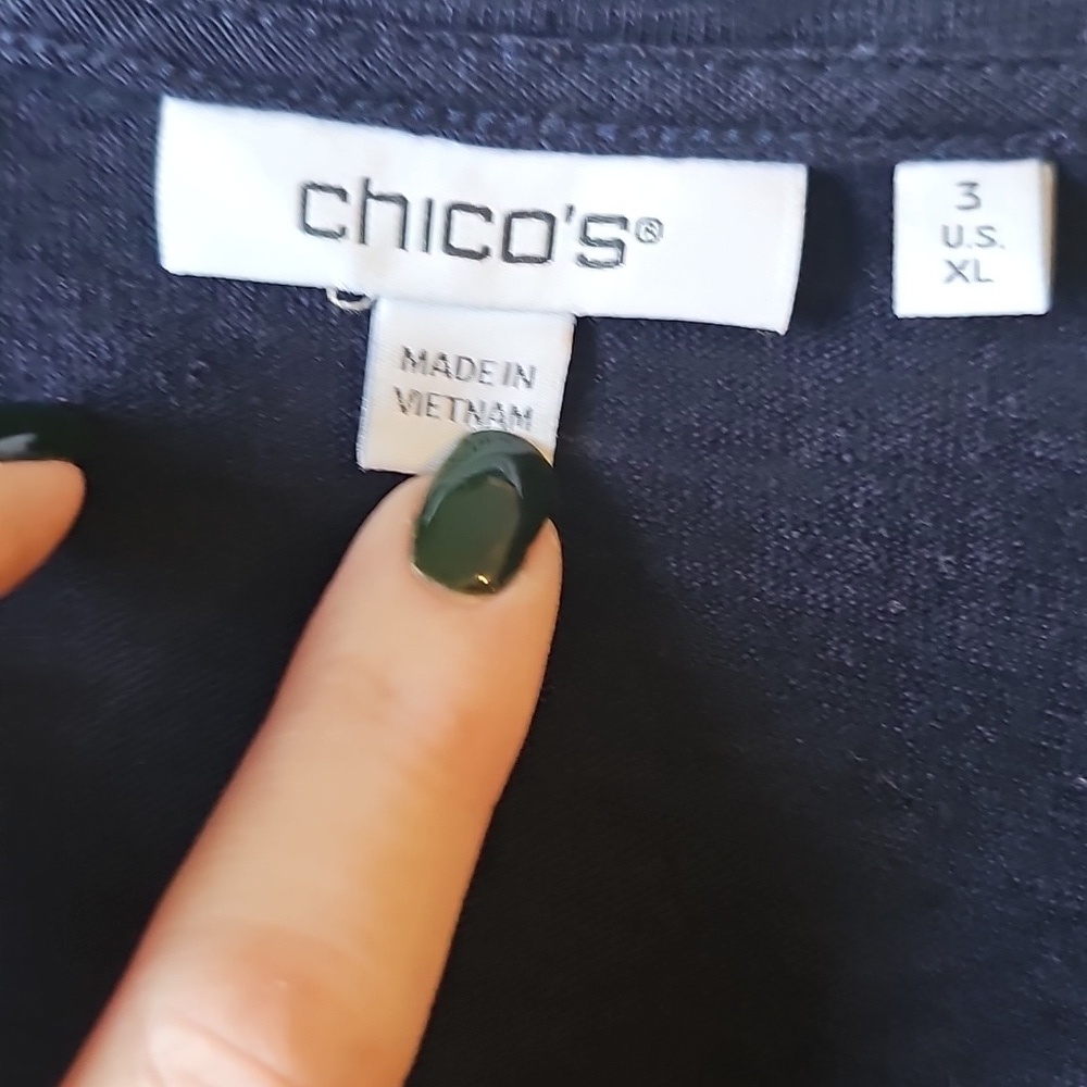Chicos 3 Navy Blue Linen Shirt Tunic Slub Knit Pom 3/4 Sleeve Sz 16 XL New WT21 - Picture 5 of 7